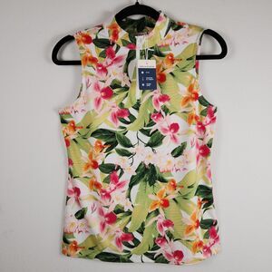 Tommy Bahama Tank Top Golf Tennis Zip Collar Mock Tropical Print UPF 50+ NWT - S